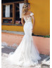 Beaded White Lace Tulle Chic Wedding Dress